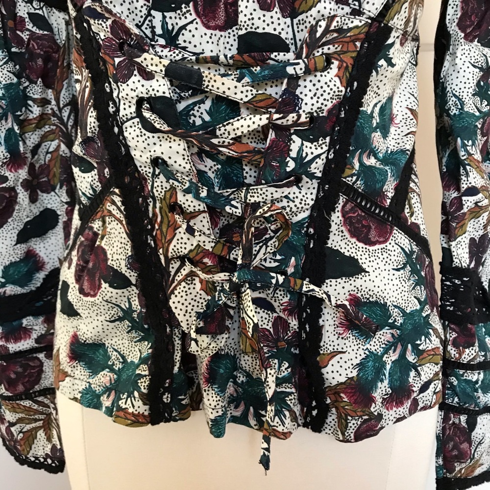 TOPSHOP Floral Cotton Long Sleeve Top Size 4 NWT - Picture 6 of 13